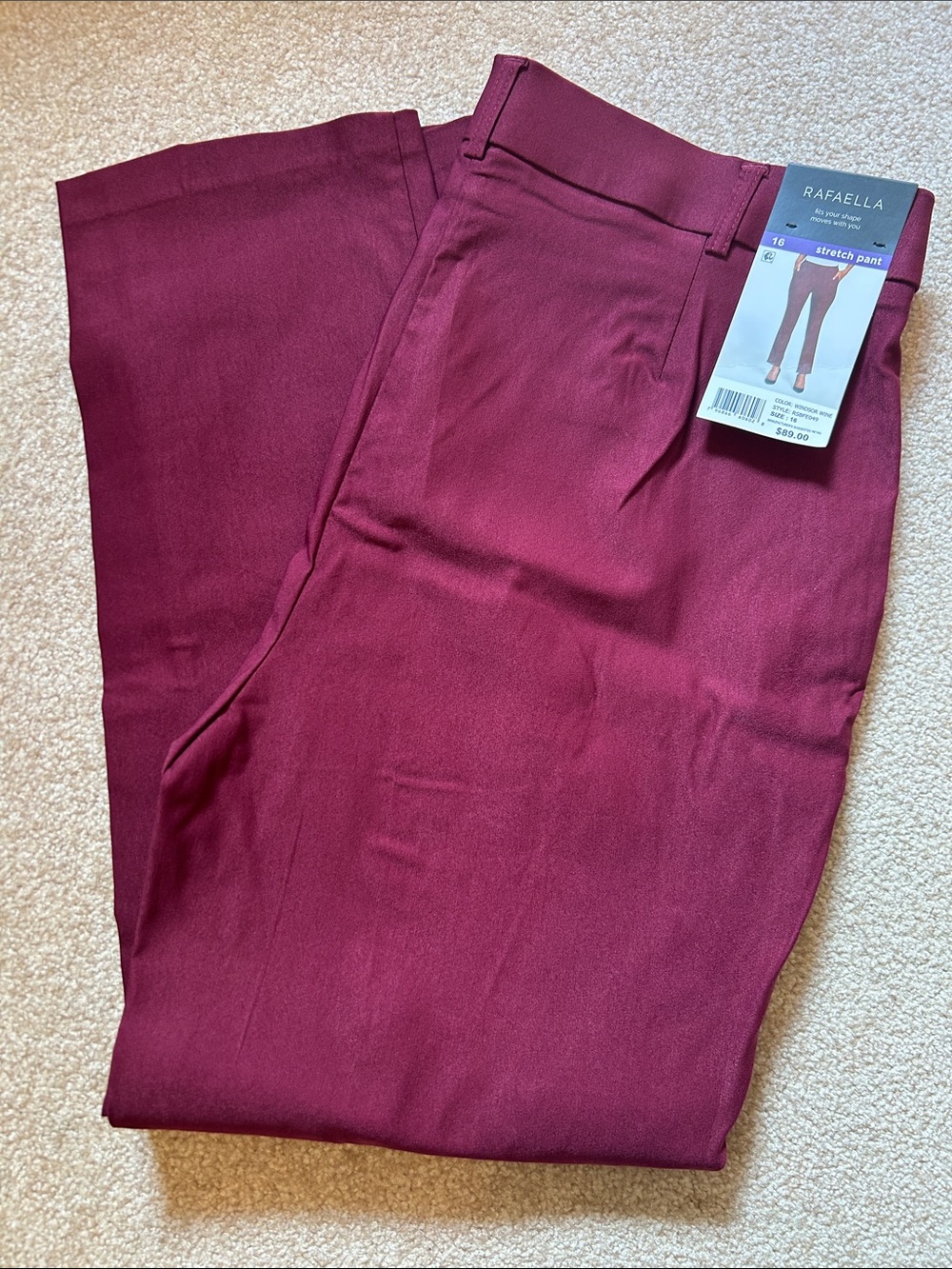 NWT Rafaella Pull on Stretch Pants in Windsor Wine